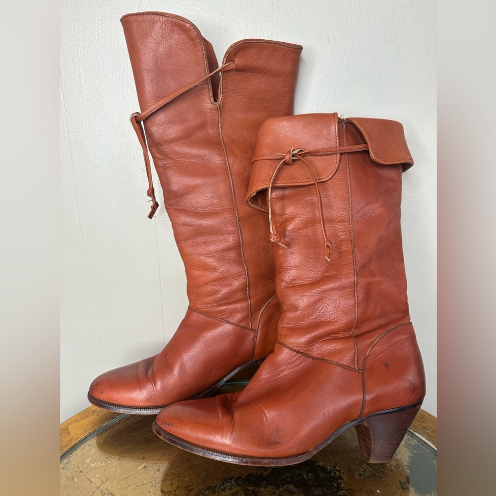 Women's Brown Frye Leather Boots With Options Wear Folded or Not